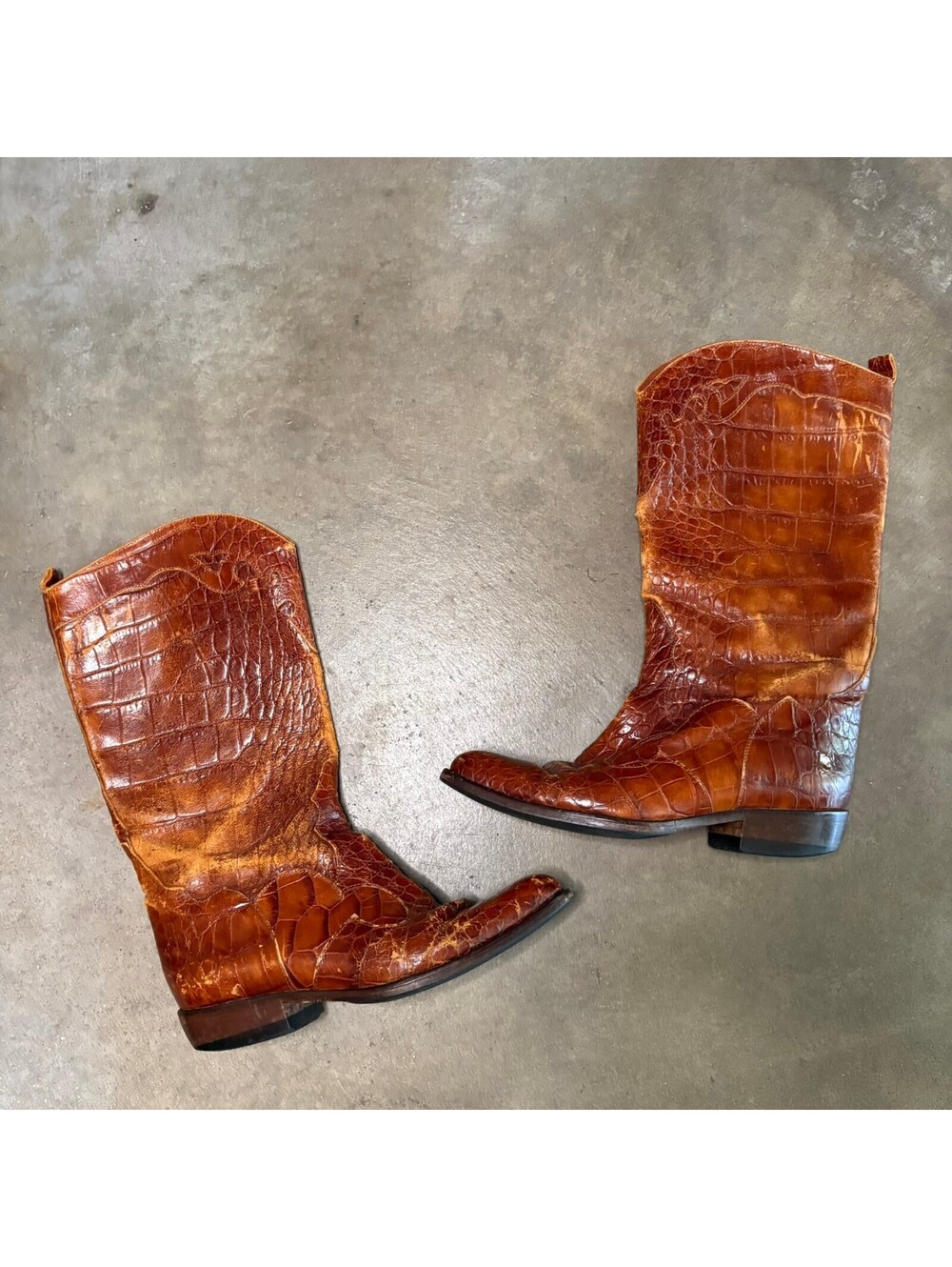 Joan & David Women Sz Size 38 Brown Crocodile Cowboy Boots